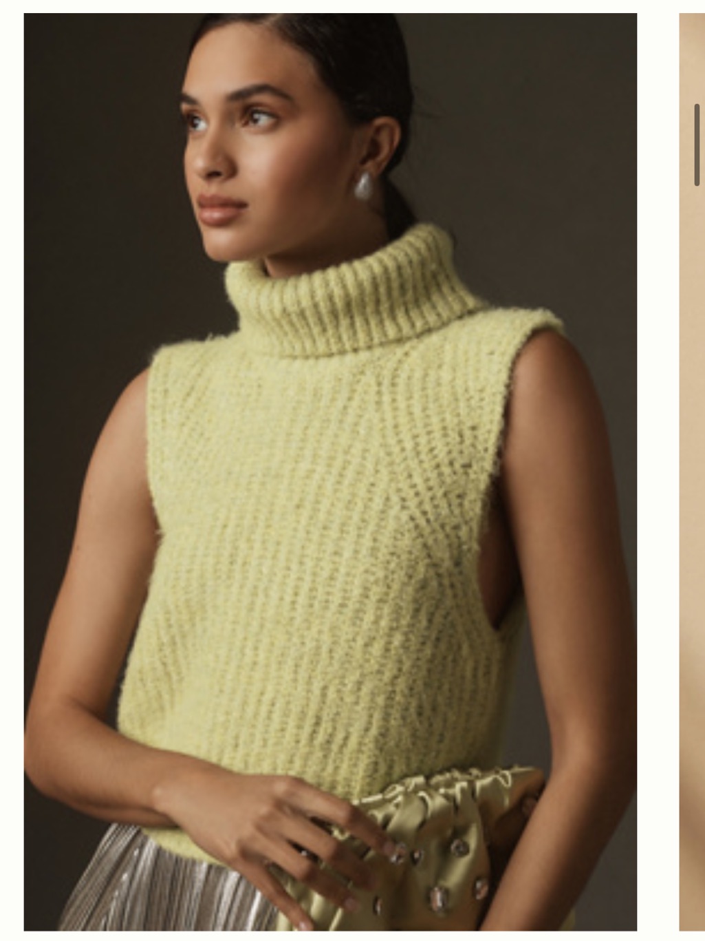 Sleeveless Turtleneck Sweater Vest In Light Sage
